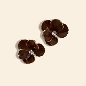 گوشواره میناکاری گل قهوه ای