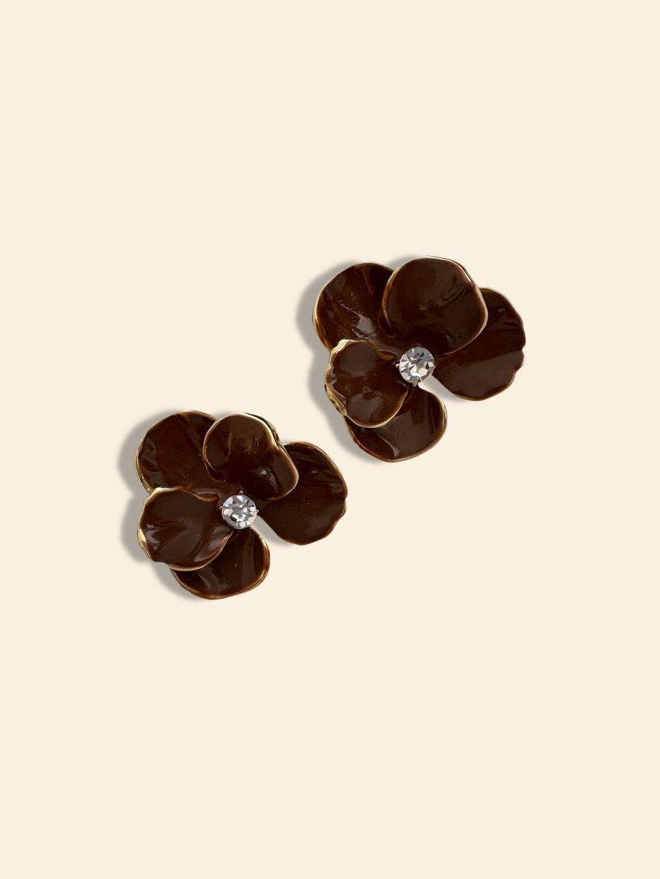 گوشواره میناکاری گل قهوه ای