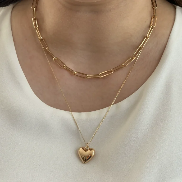 گردنبند دو رج هرمس و زنجیر قلب ژوپینگ